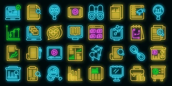 Market studies icons set vector neon — Stock Vector