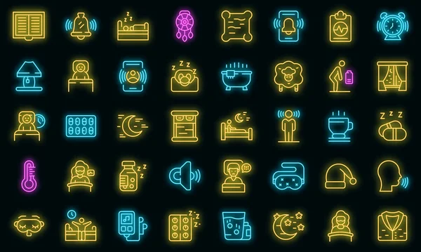 Sleep problems icons set vector neon — Stock Vector