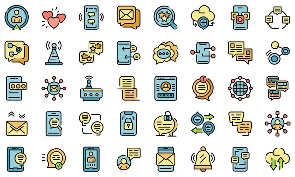 stock vector Messaging network icons set line color vector