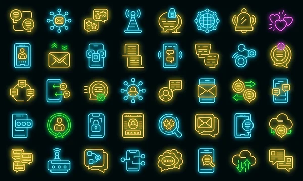 Messaging network icons set vector neon — Stock Vector