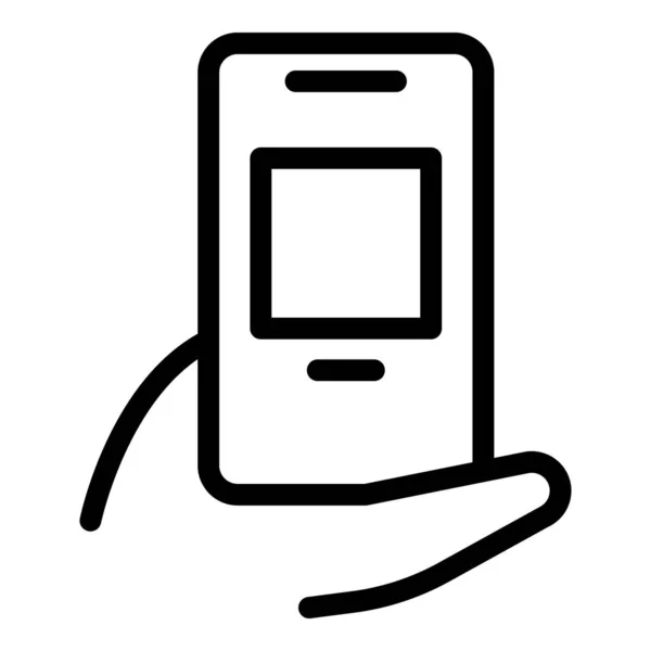 Handheld telefoon pictogram contouren vector. Mobiele telefoon vasthouden — Stockvector