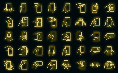 El ele tutuşan telefon simgeleri vektör neonunu ayarla