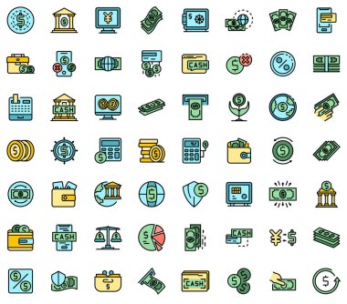 Banka nakit simgeleri çizgi renk vektörünü ayarla