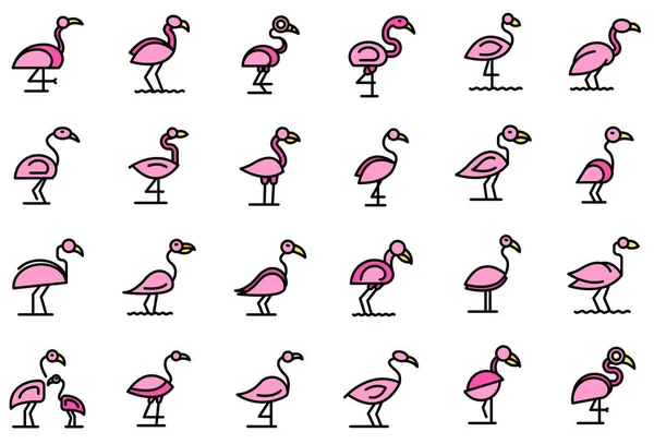 Εικονίδια Flamingo που διάνυσμα χρωμάτων γραμμής — Διανυσματικό Αρχείο