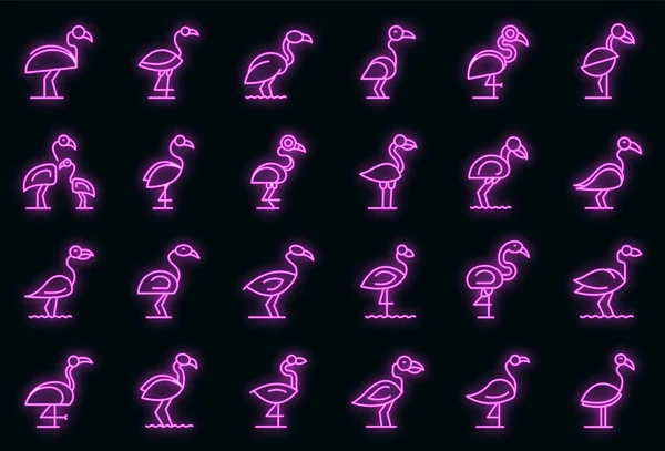 Flamingo simgeleri vektör neonu ayarlar
