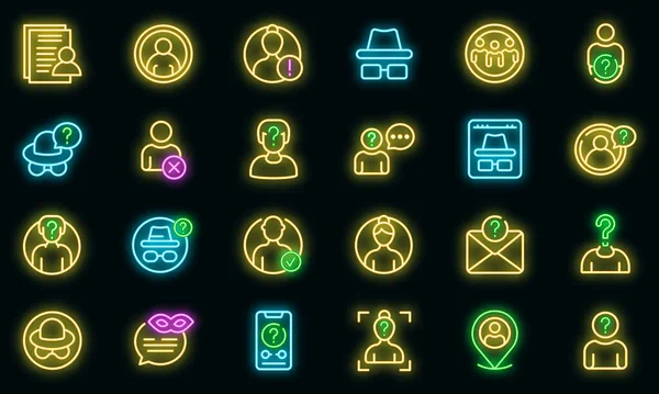 Anonymous icons set vector neon — Stock Vector