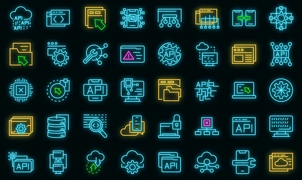 Iconos API set vector neón — Archivo Imágenes Vectoriales