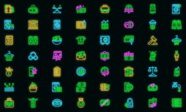 Anti-money laundry icons set vector neon — Stock Vector