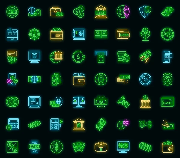 Bank kassa ikoner uppsättning vektor neon — Stock vektor