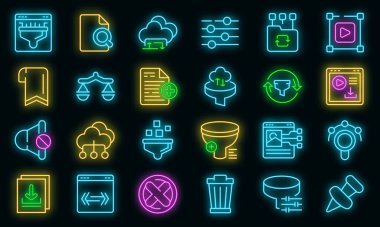 Filtre arama simgeleri vektör neonunu ayarla