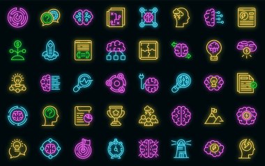 Beyin fırtınası simgeleri vektör neonunu ayarlar