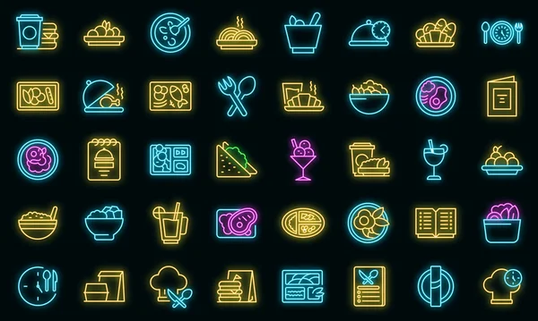 Business Lunch Symbole setzen Vektor Neon — Stockvektor