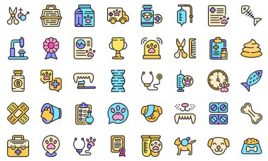 Veterinerlik kliniği simgeleri çizgi renk vektörü belirledi