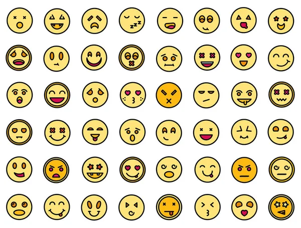 Senyum wajah ikon set baris vektor warna - Stok Vektor