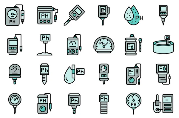 Ph meter icons set line color vector — Stock Vector