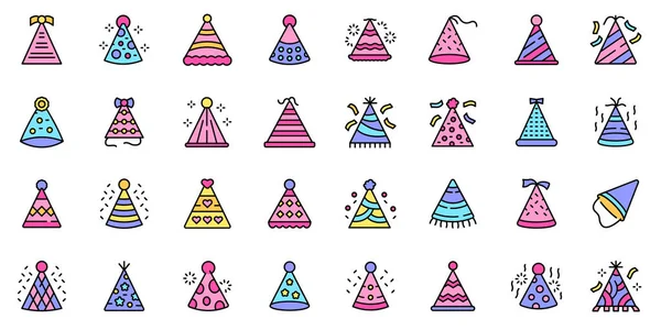Sombreros de fiesta iconos establecer línea vector de color — Vector de stock