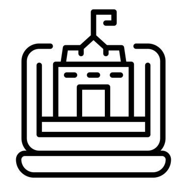 Çevrimiçi okul ikonu ana hatları vektörü. Öğrenci kursu