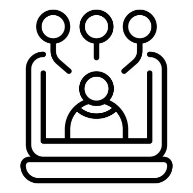 Video sınıfı simge ana hatları vektörü. Çevrim içi öğretmen