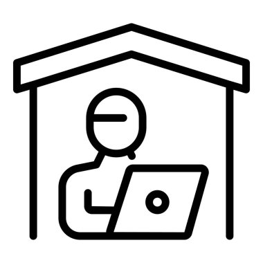 Evde eğitim ikonu ana hatları vektörü. Çevrimiçi okul