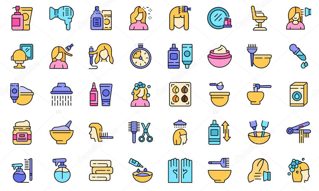 Hair colouring icons set line color vector