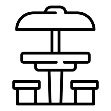 Piknik koltuğu ikonu ana hatları vektörü. Ahşap masa