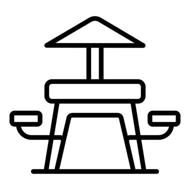 Piknik ikonu ana hatları vektörü. Ahşap masa