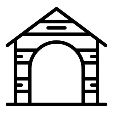 Ahşap köpek ikonu ana hat vektörü. Köpek evi.