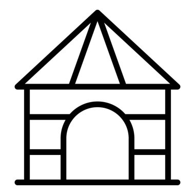 Köpek evi ikonu ana hatları vektörü. Köpek eve döndü