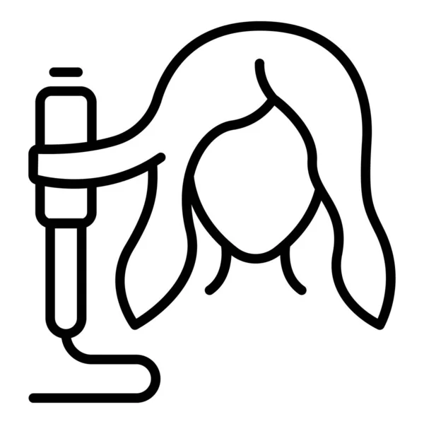 Mädchen Haar-Curling-Symbol Umrissvektor. Pflege-Behandlung — Stockvektor