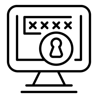 Gizlilik monitörü ikon ana hatları vektörü. Veri koruması