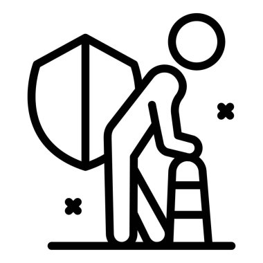 Güvenli emeklilik ikonu ana hatları vektörü. Para sağlığı