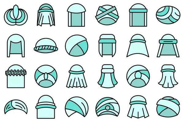 Ícones de turbante árabe conjunto linha vetor de cores — Vetor de Stock