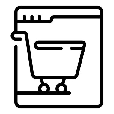 Çevrimiçi alışveriş ikonu ana hatları vektörü. Mağaza satışı