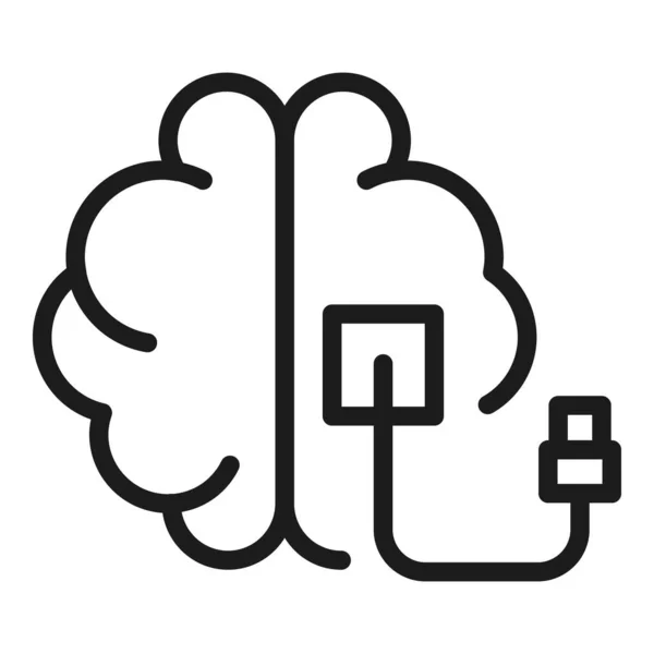 Ikona USB mózgu zarys wektor. Pomysł na kabel — Wektor stockowy