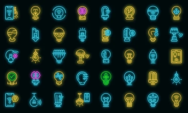 Inteligentne ikony żarówki ustawić neon wektor — Wektor stockowy