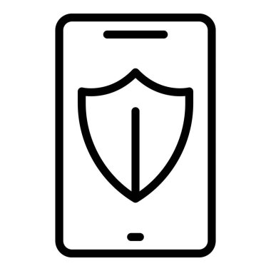 Korumalı telefon ikonu ana hatları vektörü. Kalkan koruması