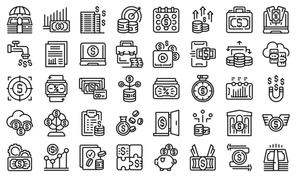 Passive income icons set outline vector. Money fund — Stock Vector