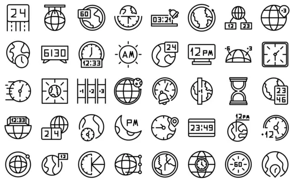 Time zones icons set outline vector. Clock hour — Stock Vector