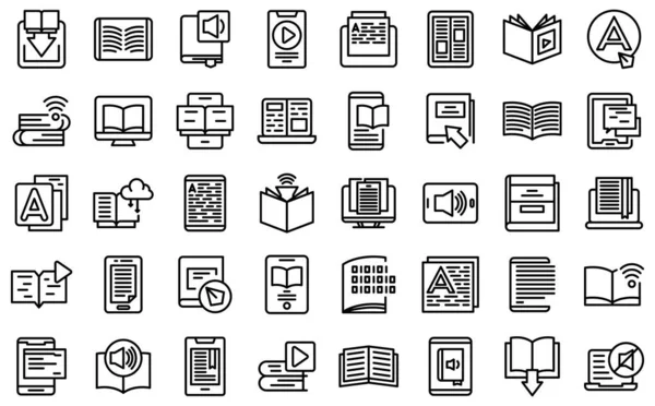 Ícones de leitura digital definir vetor contorno. Livro da biblioteca — Vetor de Stock