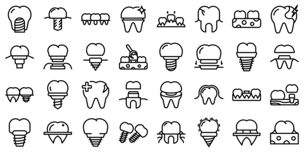 Die Symbole für Zahnimplantate geben den Umrissvektor vor. Kieferchirurgie — Stockvektor