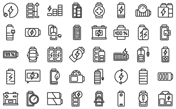 Icônes de charge de batterie définir contour vecteur. Frais d'électricité — Image vectorielle