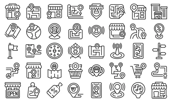 Store locator icons set outline vector. Travel area — Stock Vector