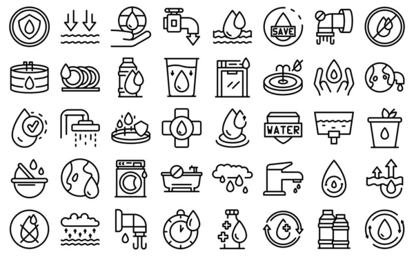 Save water icons set outline vector. Drink drop — Stock Vector
