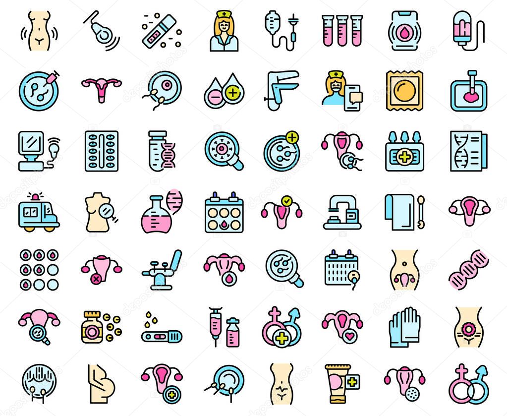 Reproductive health icons set line color vector