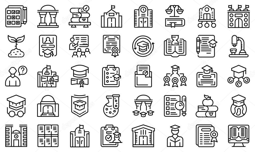 University department icons set outline vector. Student campus