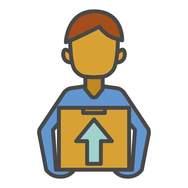 Man delivery box icon color outline vector — Stock Vector