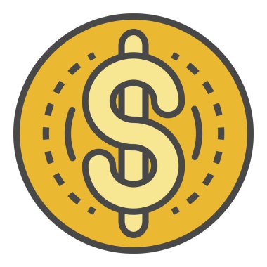 Dolar madeni para simgesi renk ana hatları vektörü