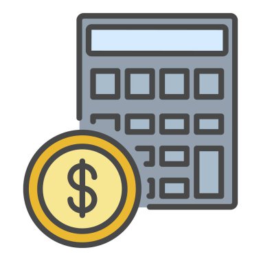 Para hesap makinesi simgesi renk ana hatları vektörü