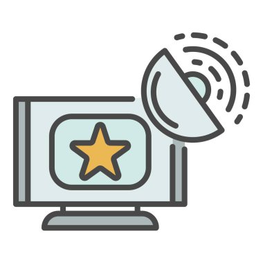 Uydu akıllı televizyon simgesi renk ana hatları vektörü