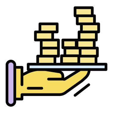 Rüşvet para tepsisi simgesi renk ana hatları vektörü